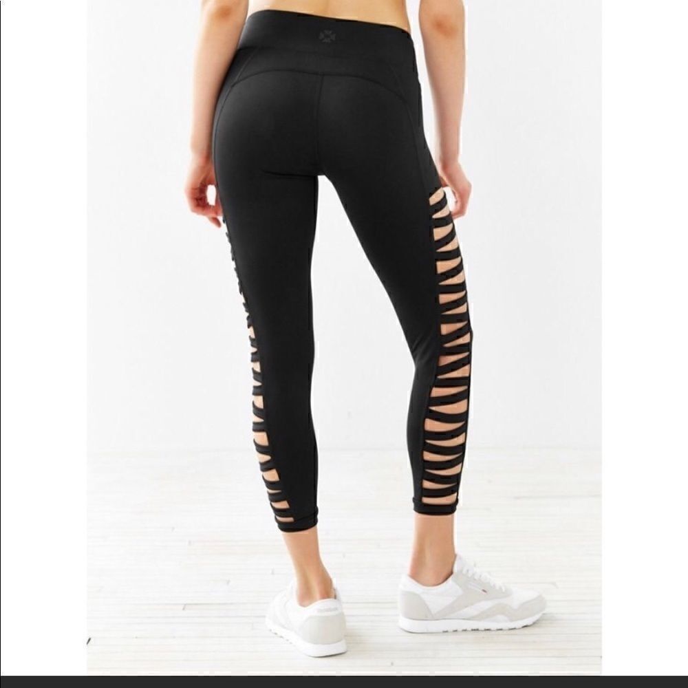 Urban Outfitters Without Walls Lattice Criss Cross - Black Cutout Leggings - XS